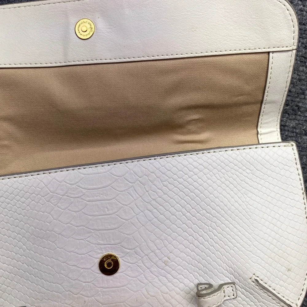 Banana Republic White Snake Embossed Half Moon Double Clutch Bag Cow Leather